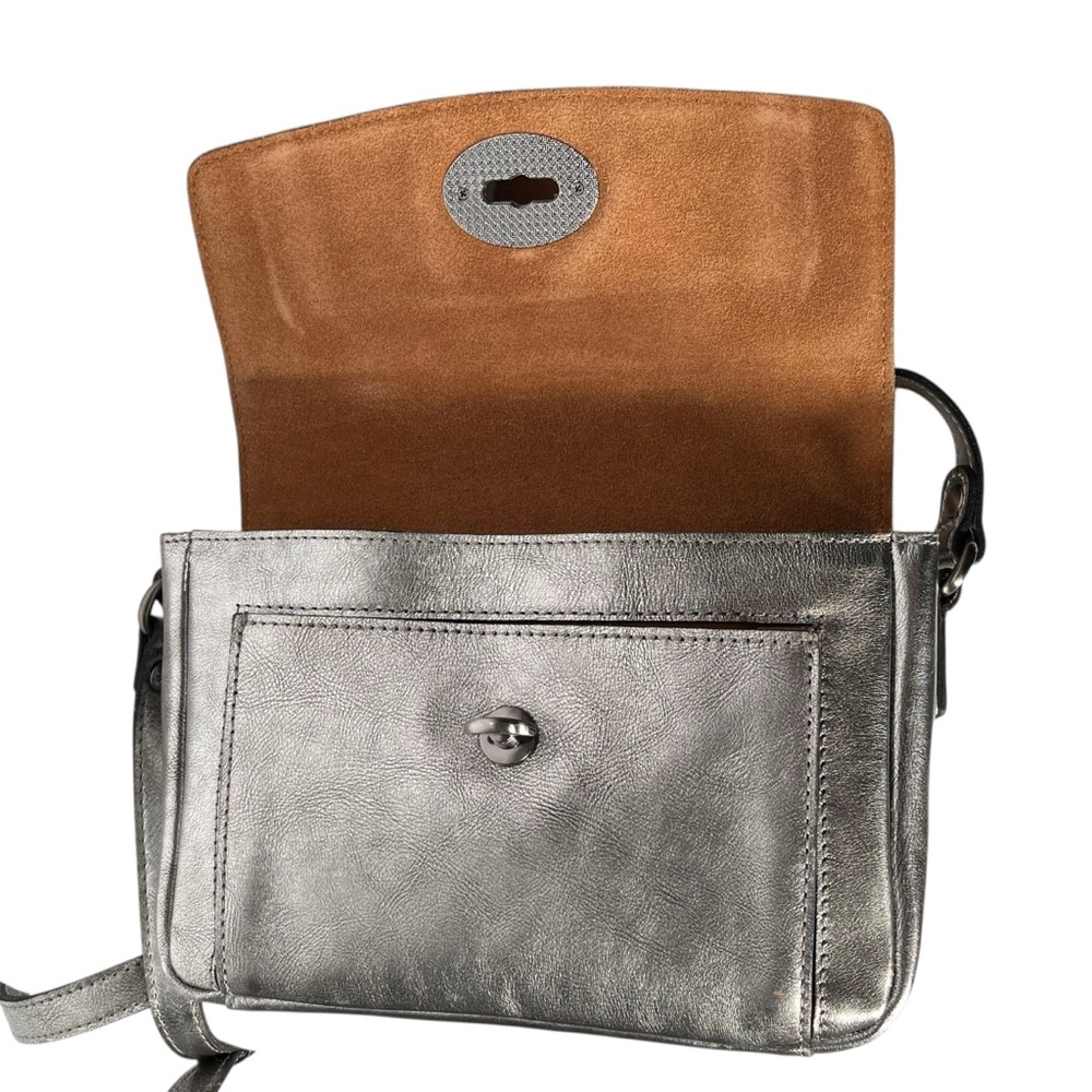 Patricia Nash Silver Leather Shoulder Bag Metallic Foil Platinum Flap Purse - Picture 9 of 16